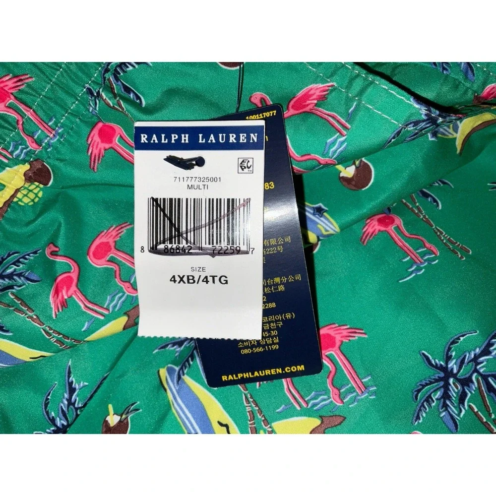 NWT Men's Polo Ralph Lauren Green Tropical Print Lined‎ Swim Trunks 4XB Big